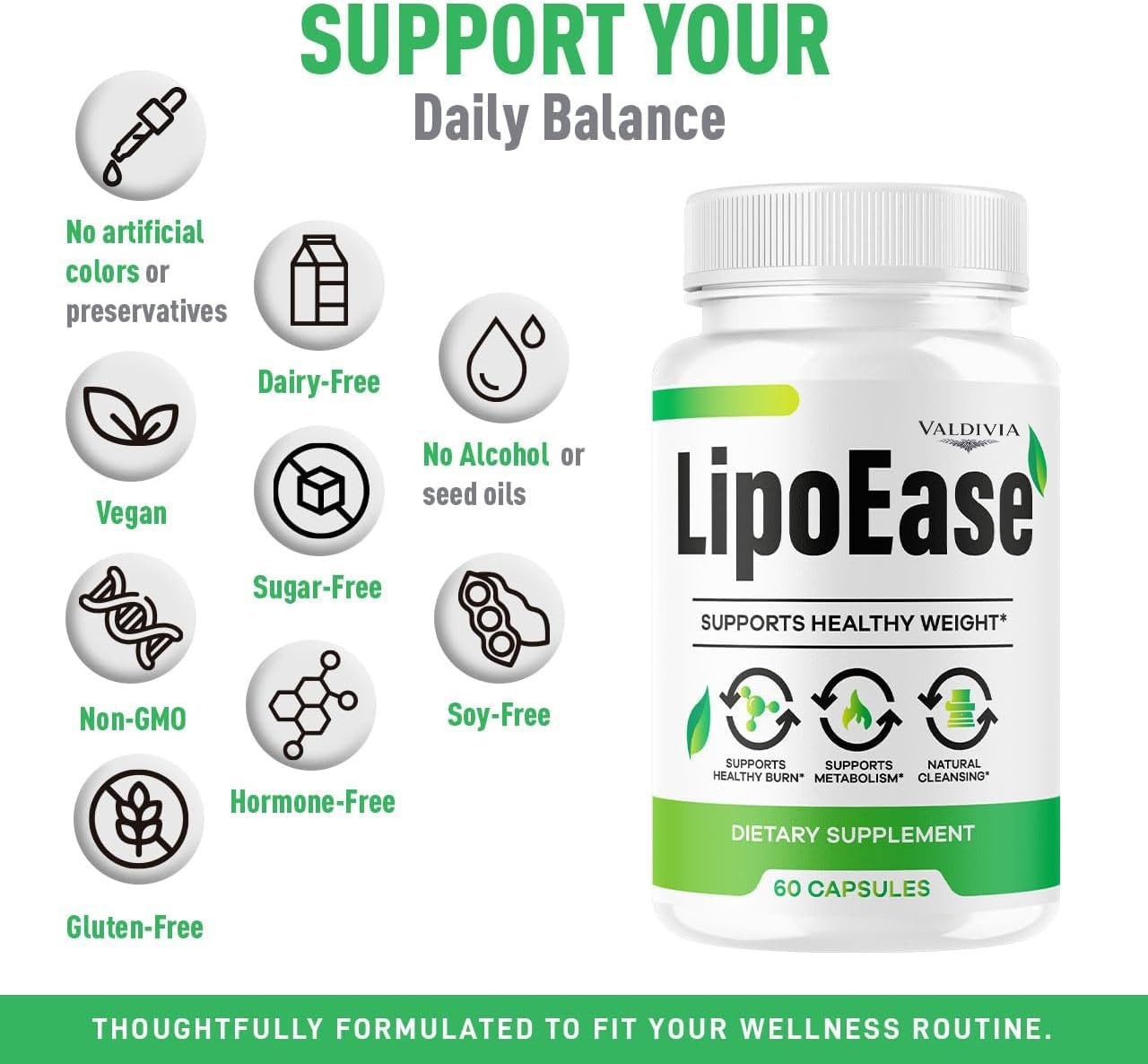LipoEase Weight Loss Fat Burner Supplement Capsules Metabolism 1 Pack 60Ct