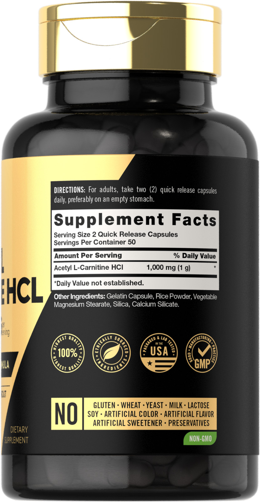 Acetyl L-Carnitine HCL 1000mg | 100 Capsules | Non-GMO, Gluten Free | by Carlyle