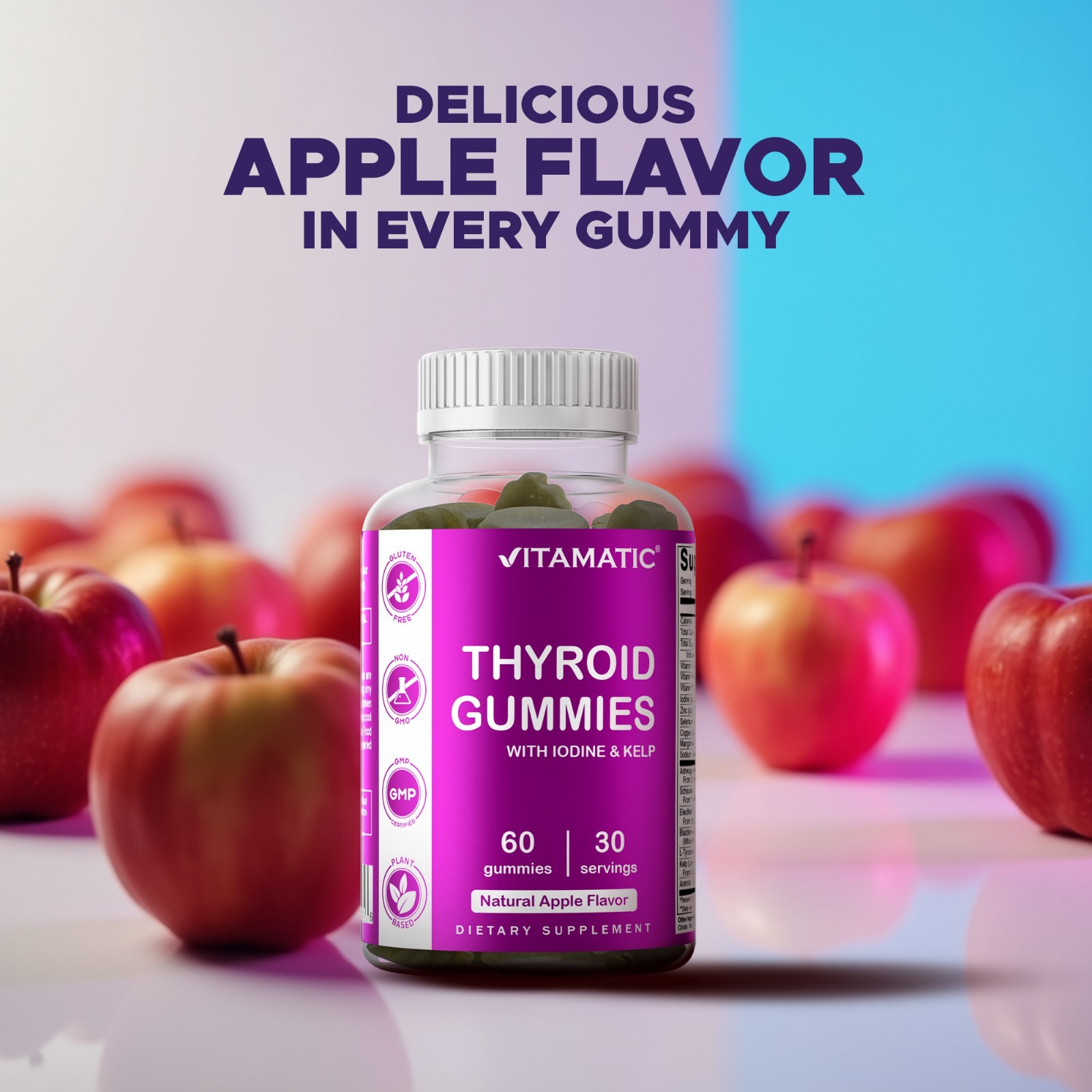 2 Pack Vitamatic Vegan Thyroid Support Gummies with Iodine & Kelp – 60 Count