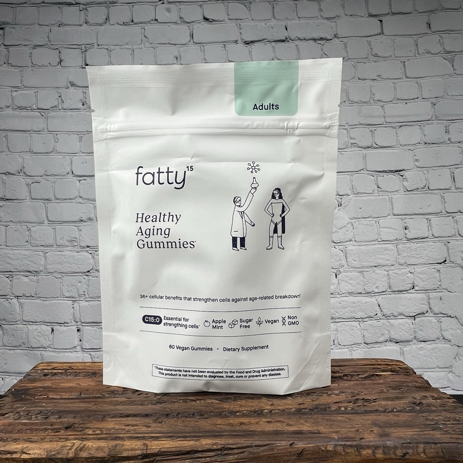 fatty15 Healthy Aging Gummies Apple Mint 60 Count Vegan Sugar-Free Non-GMO