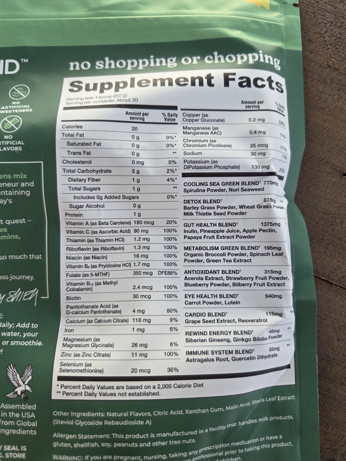 Rewind Super Greens Powder 40+ Superfoods Detox Antioxida,Pineapple Dream Flavor