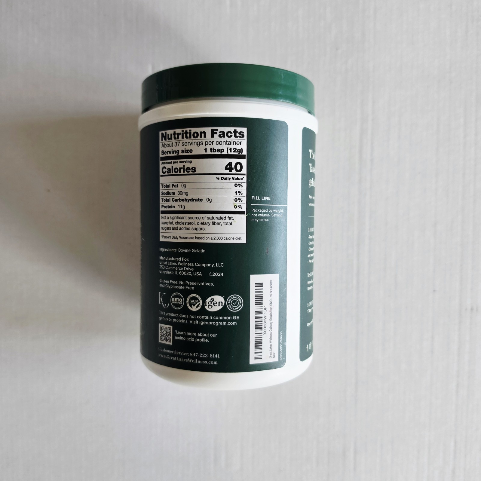 Great Lakes Wellness – Beef Gelatin Powder – Culinary Needs – 16oz