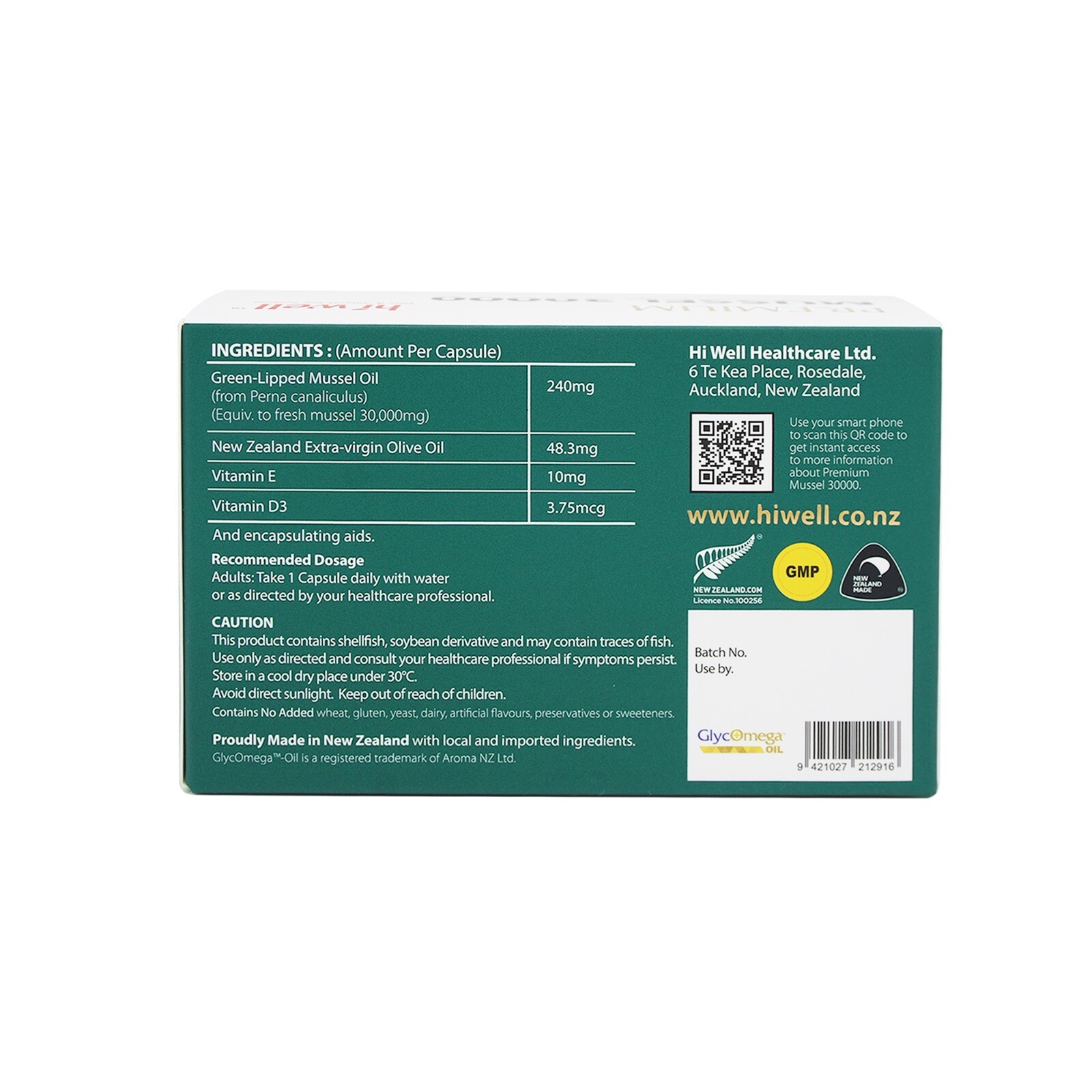 Hi well New Zealand Green Lipped Mussel Oil 30000 mg 120 Caps (3 Pack)