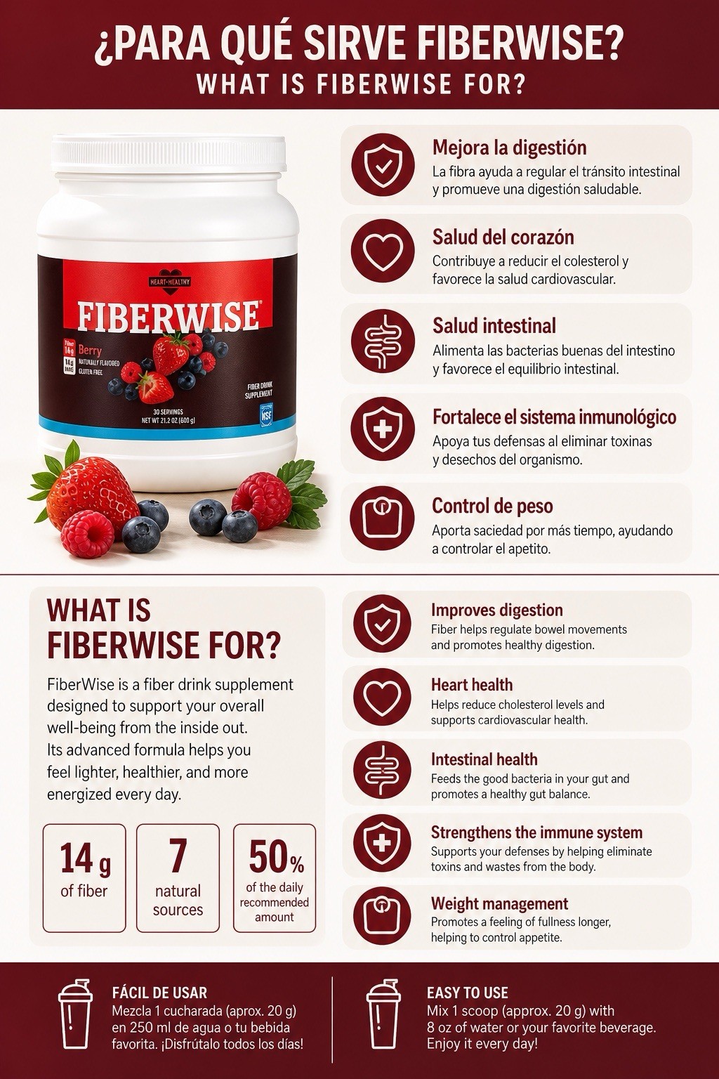Melaleuca Fiberwise Berry Fiber Drink Supplement – 30 Servings- SUGAR FREE