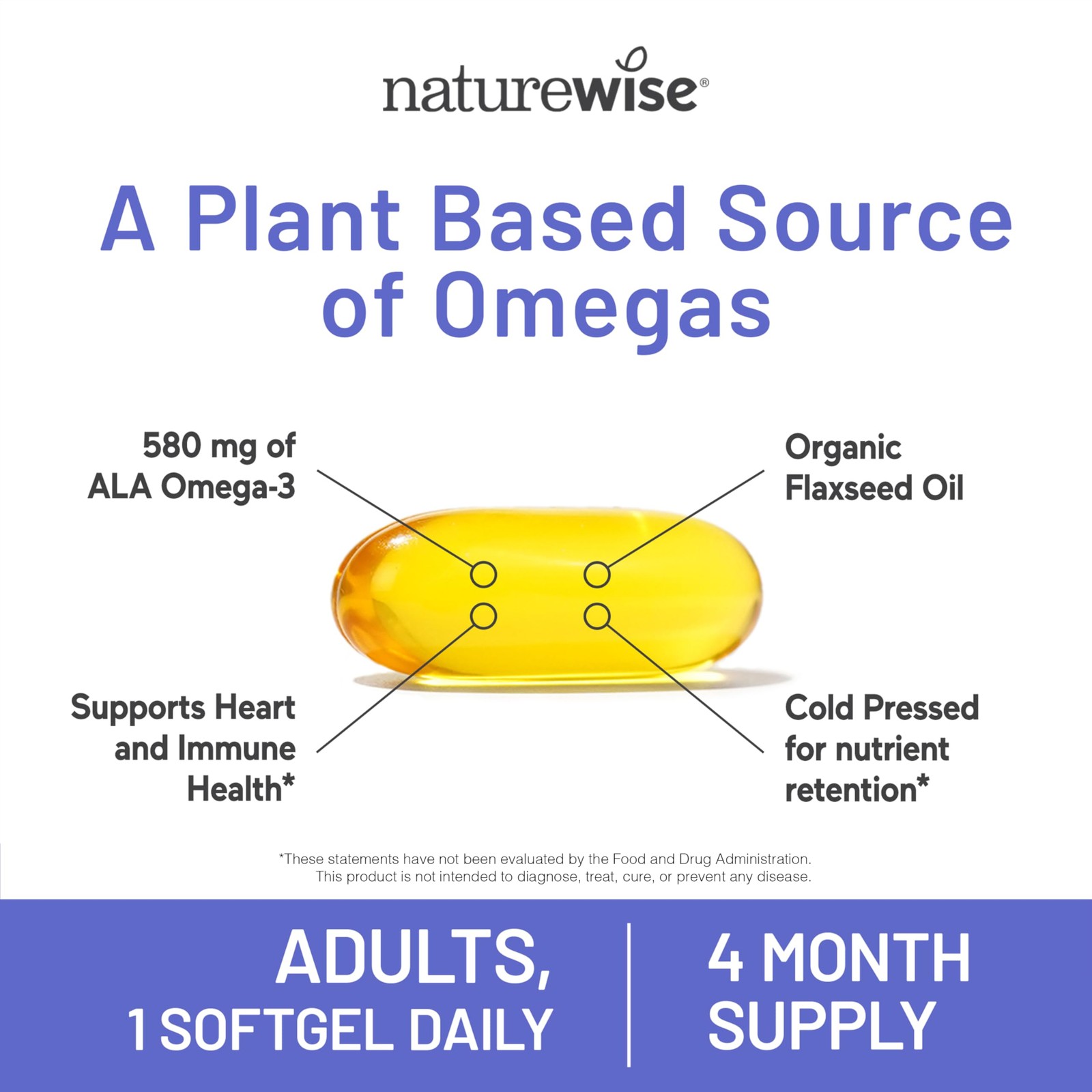 NatureWise Flaxseed Oil 1000 mg, Fish Free Omega 3 with 120 Count (Pack of 1)
