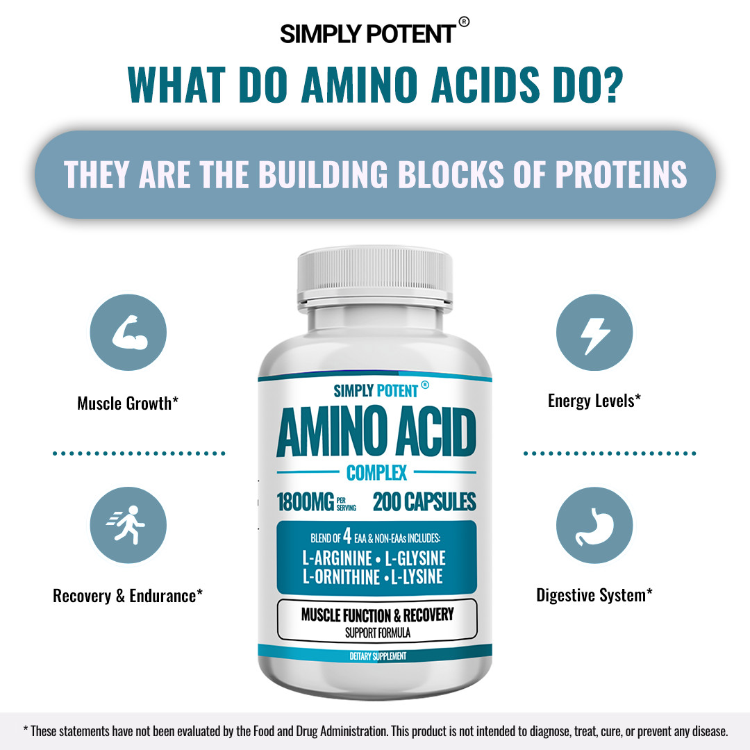 Amino Acid Complex 1800mg 200 Capsules, L-Arginine L-Glysine L-Lysine L-Ornithin