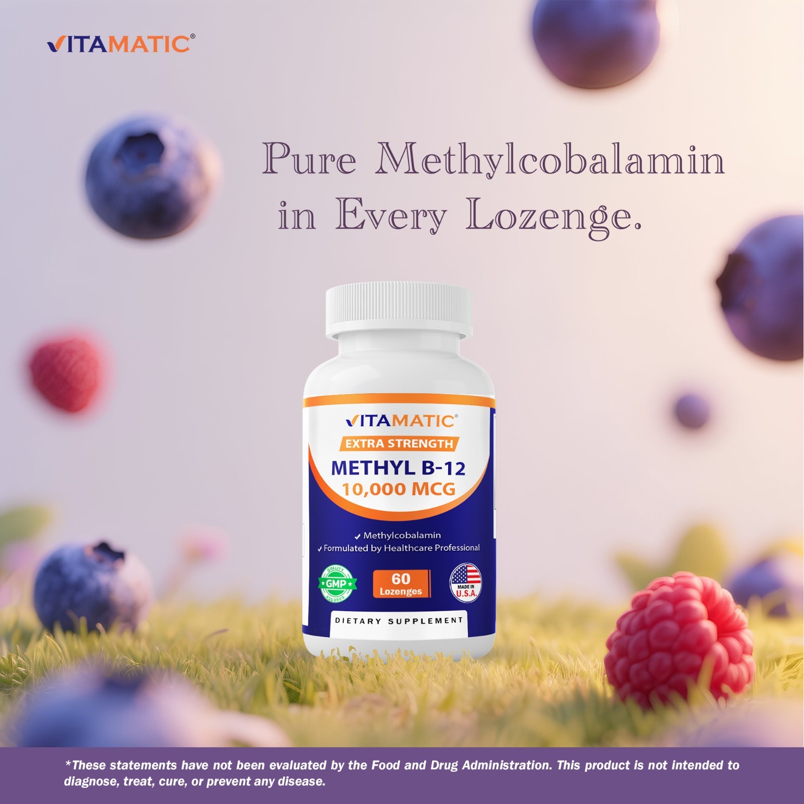 2-PackVitamatic Methyl B12 (Methylcobalamin) 10,000 mcg- 60 Lozenges