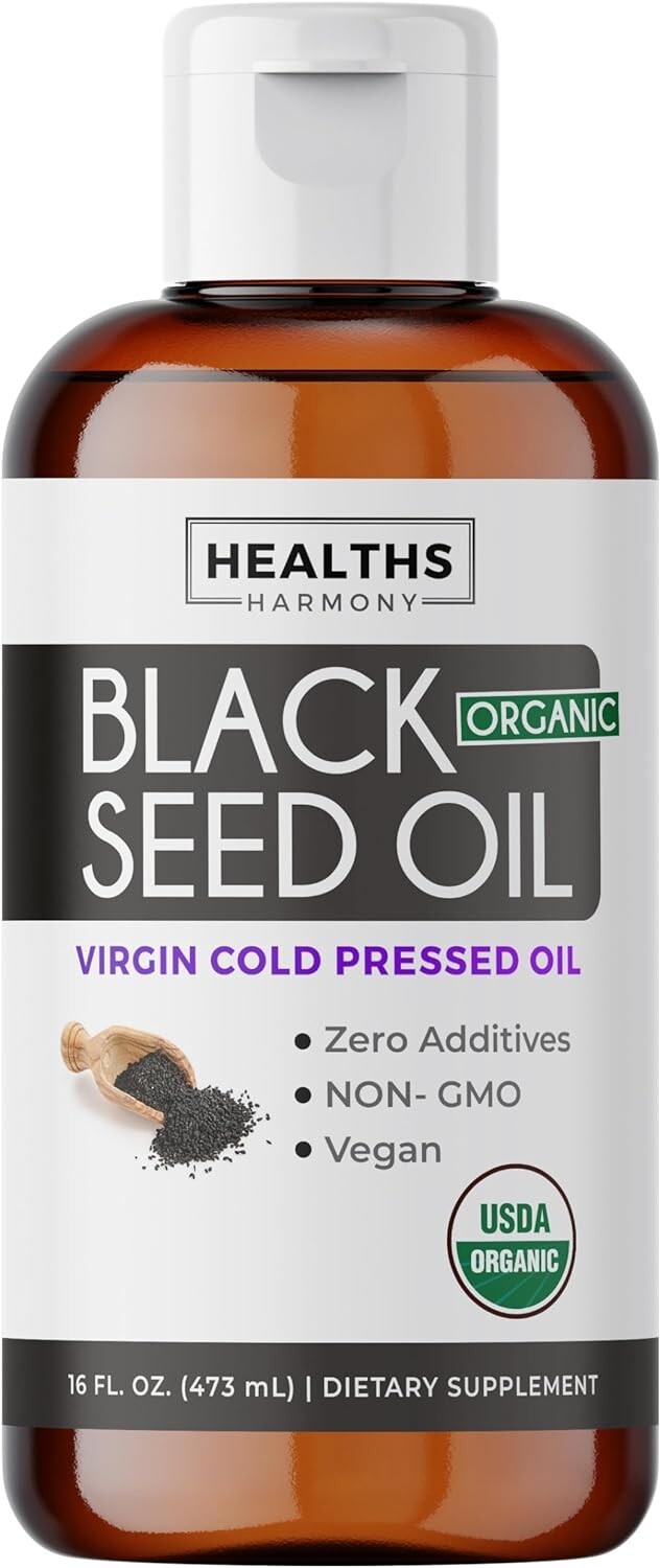 Health’s Harmony USDA Organic Black Seed Oil Liquid 16 floz Premium Cold-Pressed