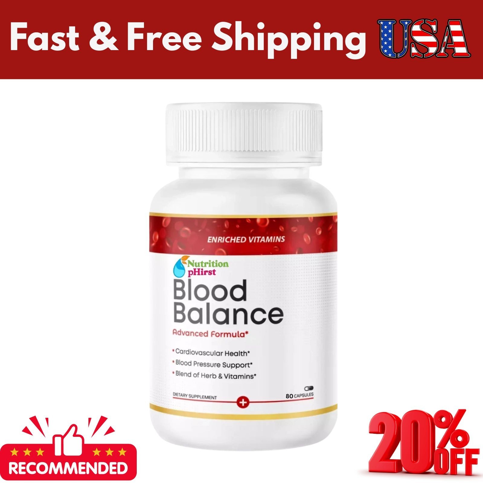 Blood Balance Plus Blood Support Dietary Supplement Genuine 80Capsules USA..