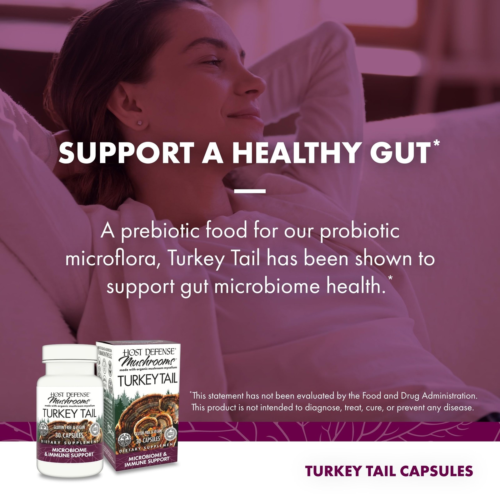 Host Defense Turkey Tail Capsules – Digestive Health & 30 Count (Pack of 1)