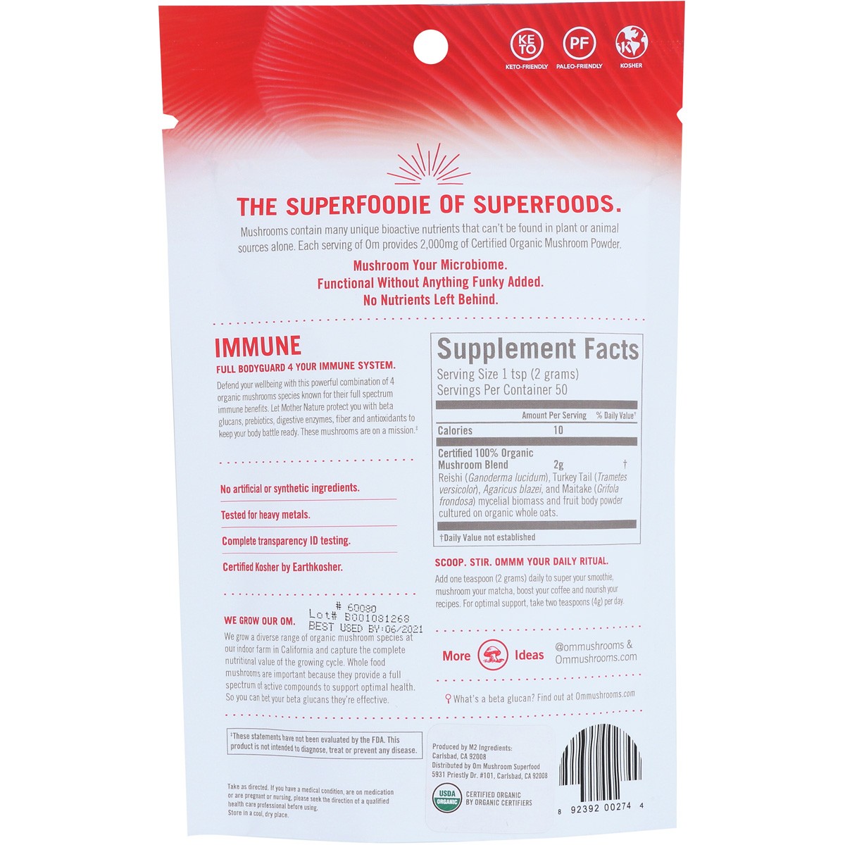 Organic Mushroom Superfood Immune Powder By Om 3.5 Oz 1 Pack