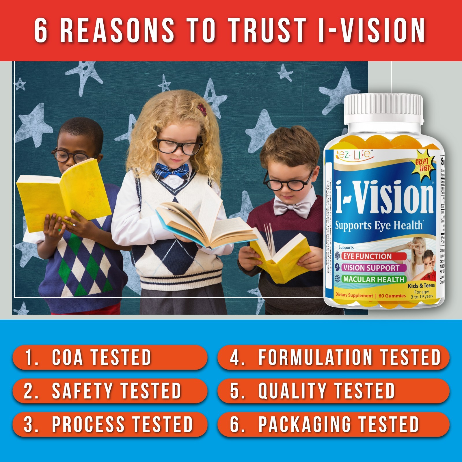 Kids Vitamins for Eye Health, Supports Macular Health Vision Care Mango Flavor60