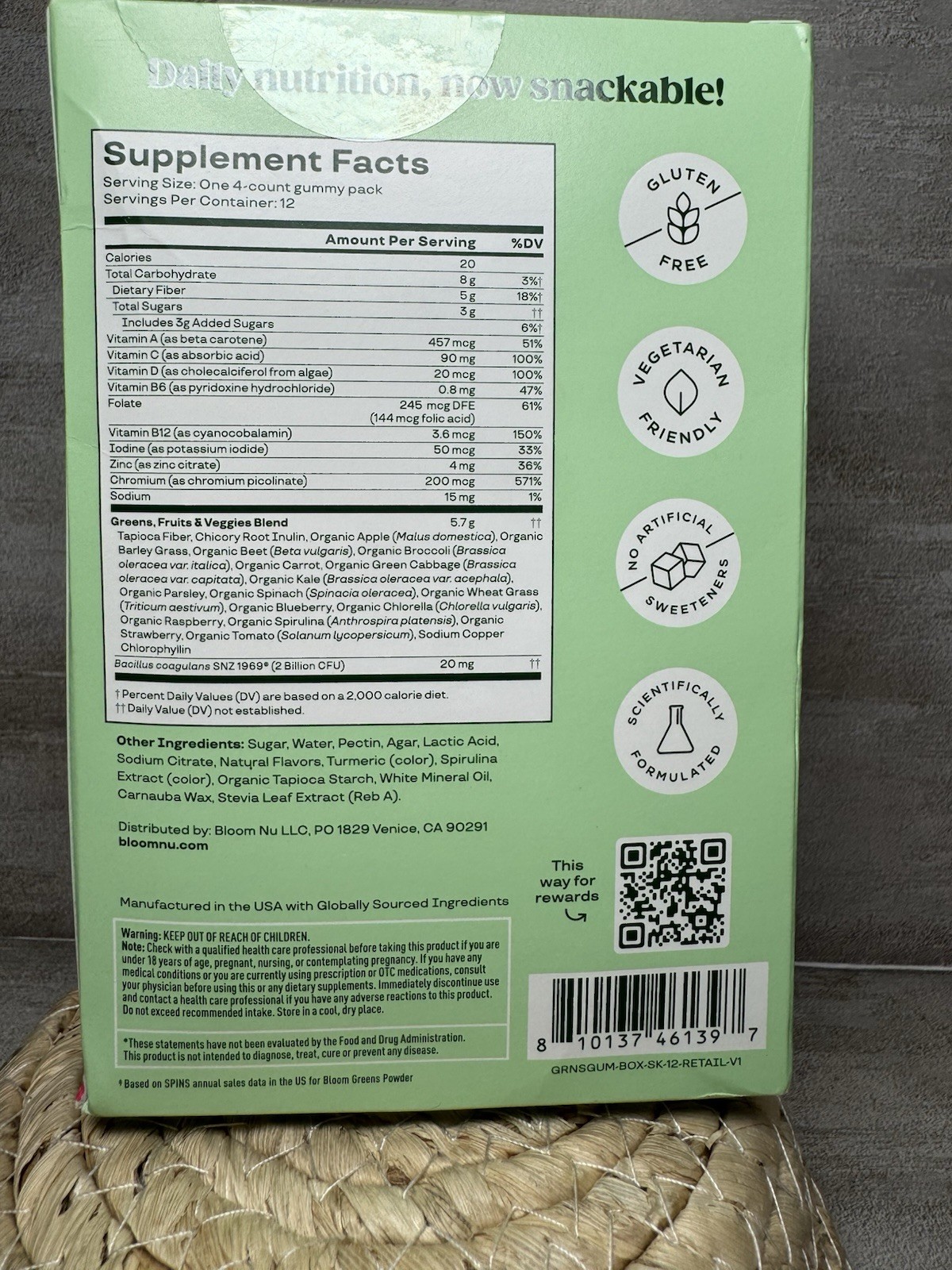 Bloom Supergreens Gummies Strawberry Kiwi 48 Gummies Gluten Free Exp 01/27