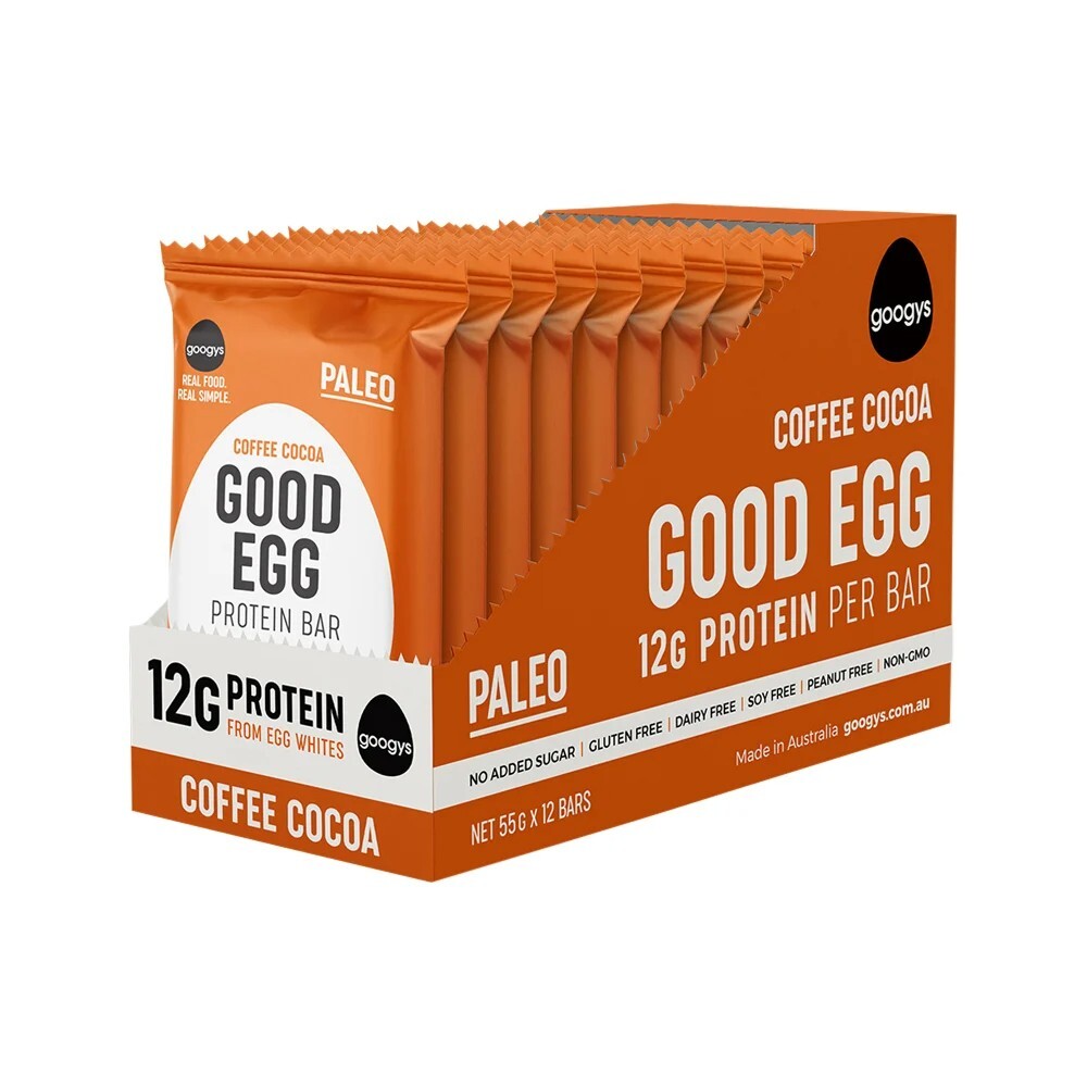 New Googys Good Egg Protein Bar Coffee Cocoa 55g x 12 Bars