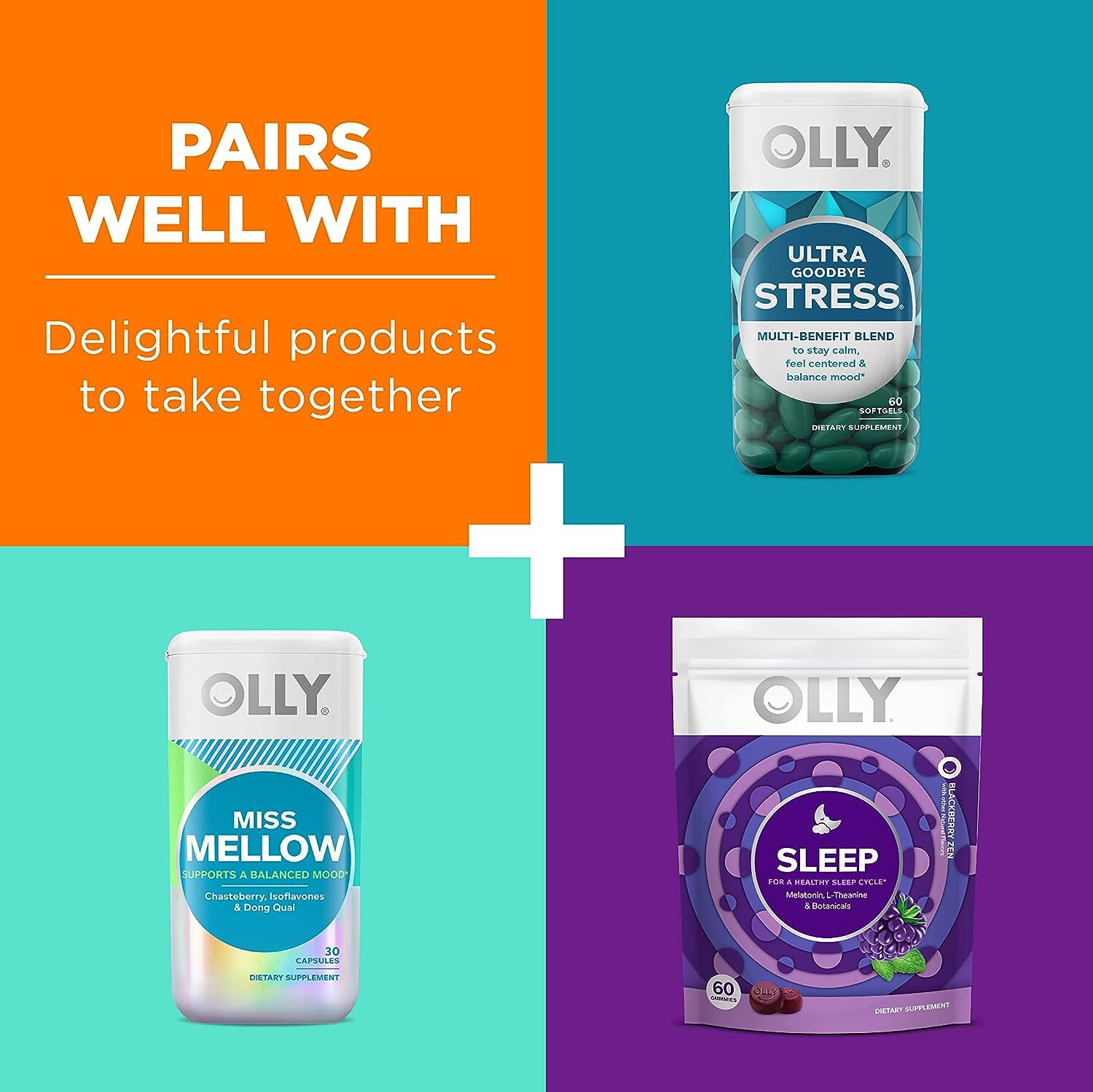 OLLY Hello Happy Gummy Worms, Mood Balance Support, Vitamin D, Saffron 60 Count
