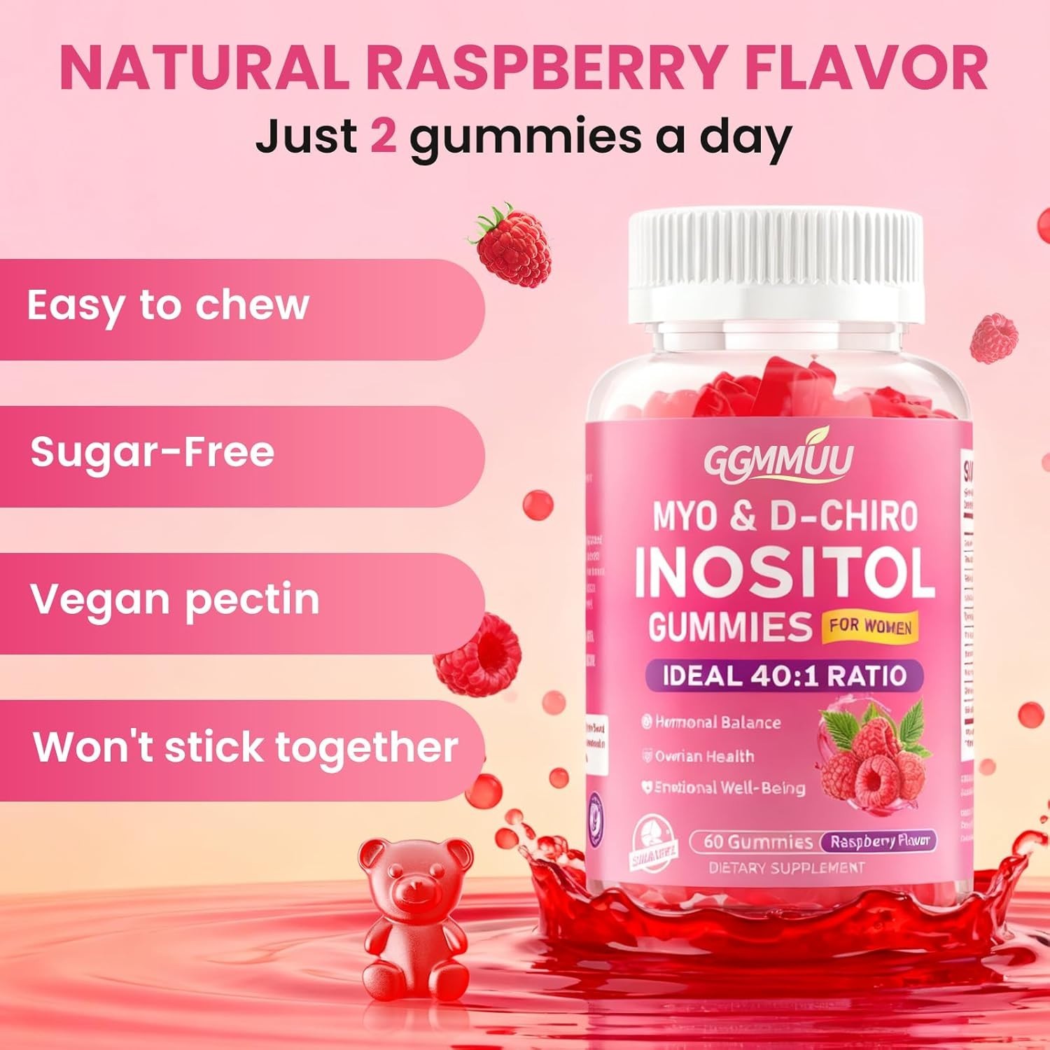 Myo-Inositol & D-Chiro Inositol Gummies 40:1 Ratio – Hormone & Cycle Support 60c