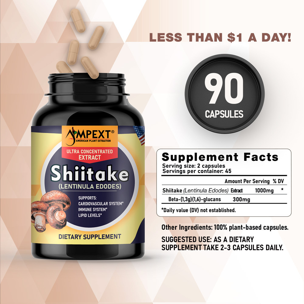 Shiitake Extract – Only Fruiting Bodies, Over 30% Beta-Glucans, 90 caps