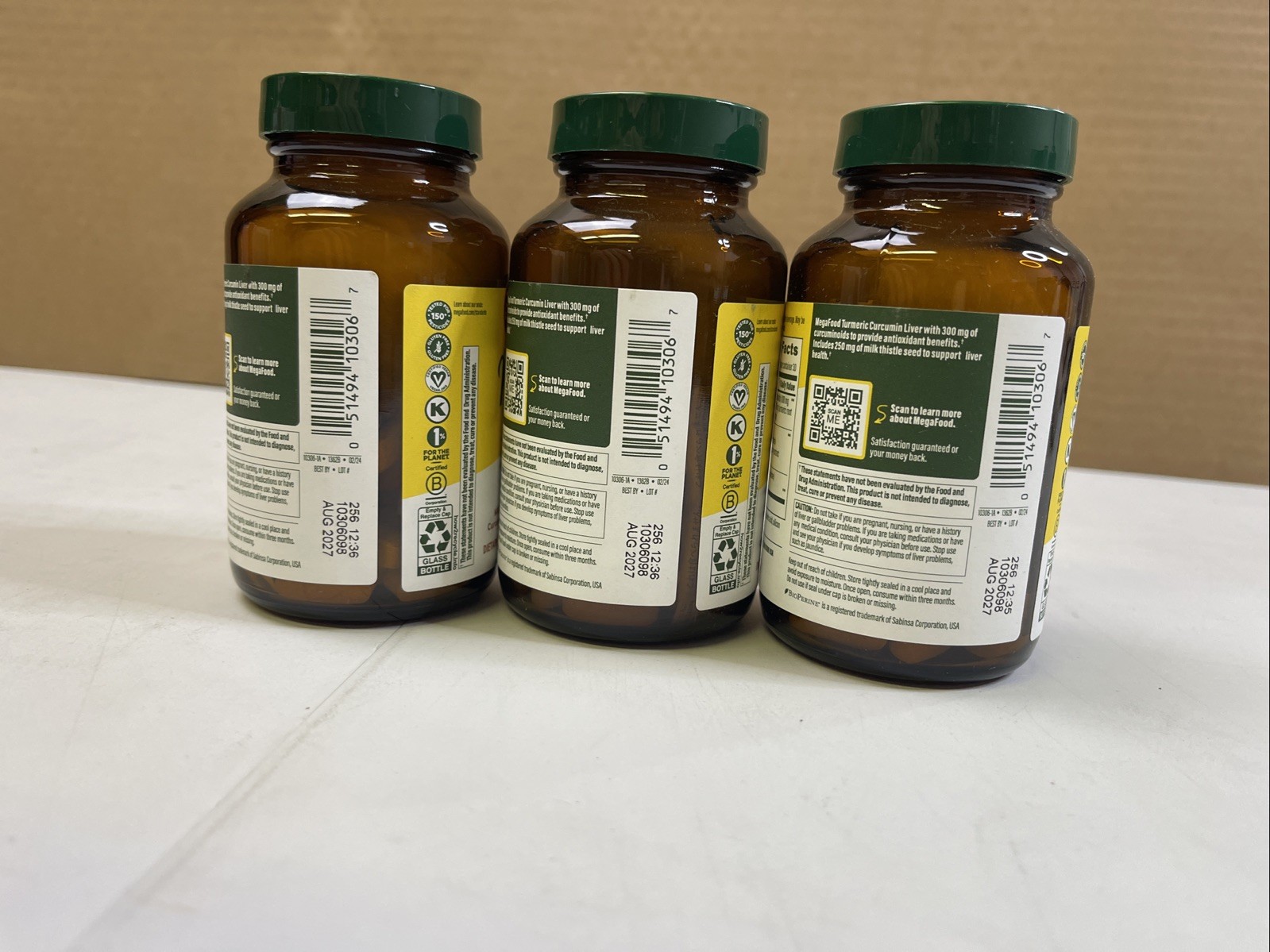 3X MegaFood Turmeric Curcumin Tablets 300mg BioPerine Black Pepper 60ct