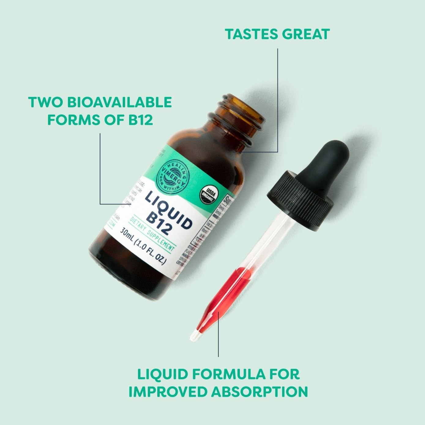 Vimergy USDA Organic Liquid Vitamin B12 Supplement 2500 1 Fl Oz (Pack of 1)