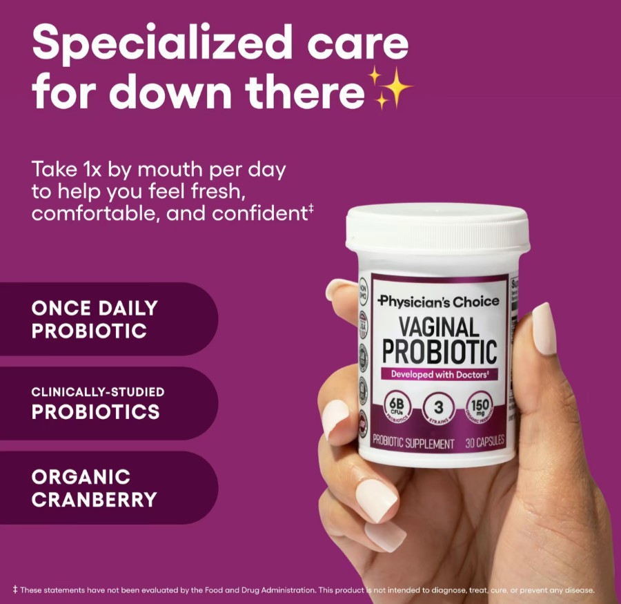 NEW Physician’s Choice Vaginal Probiotic 30Caps – pH Balance, Cranberry, 6B CFUs
