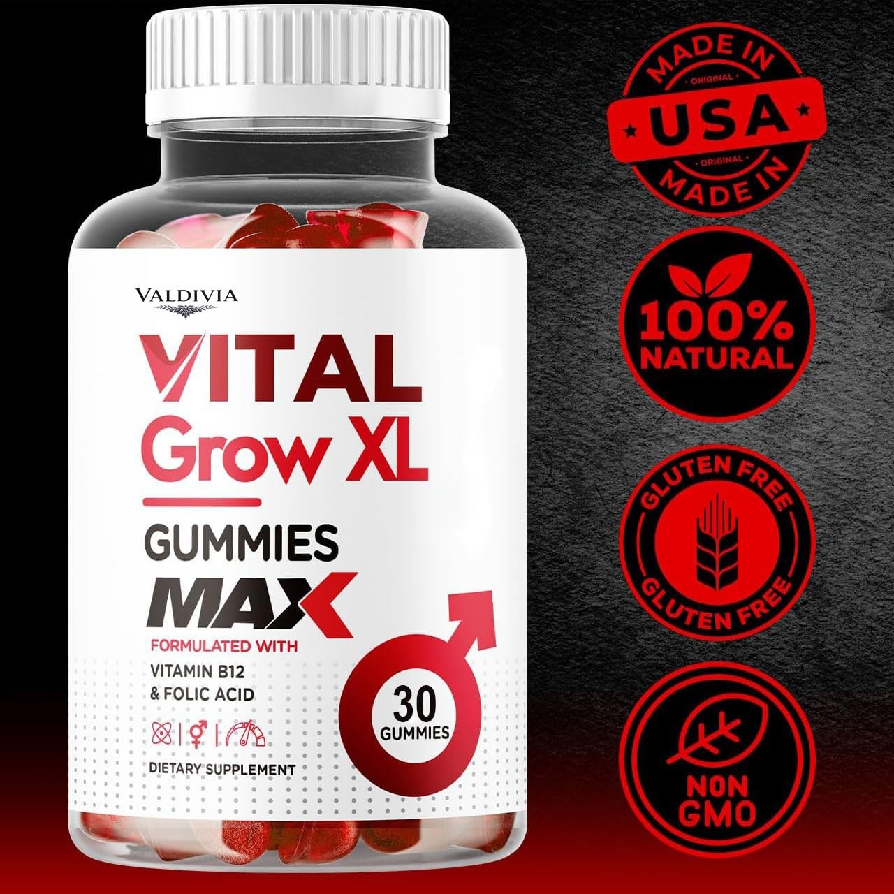 Valdivia Vital Grow XL 30 Gummies Men’s Health Supplement Made in USA Male