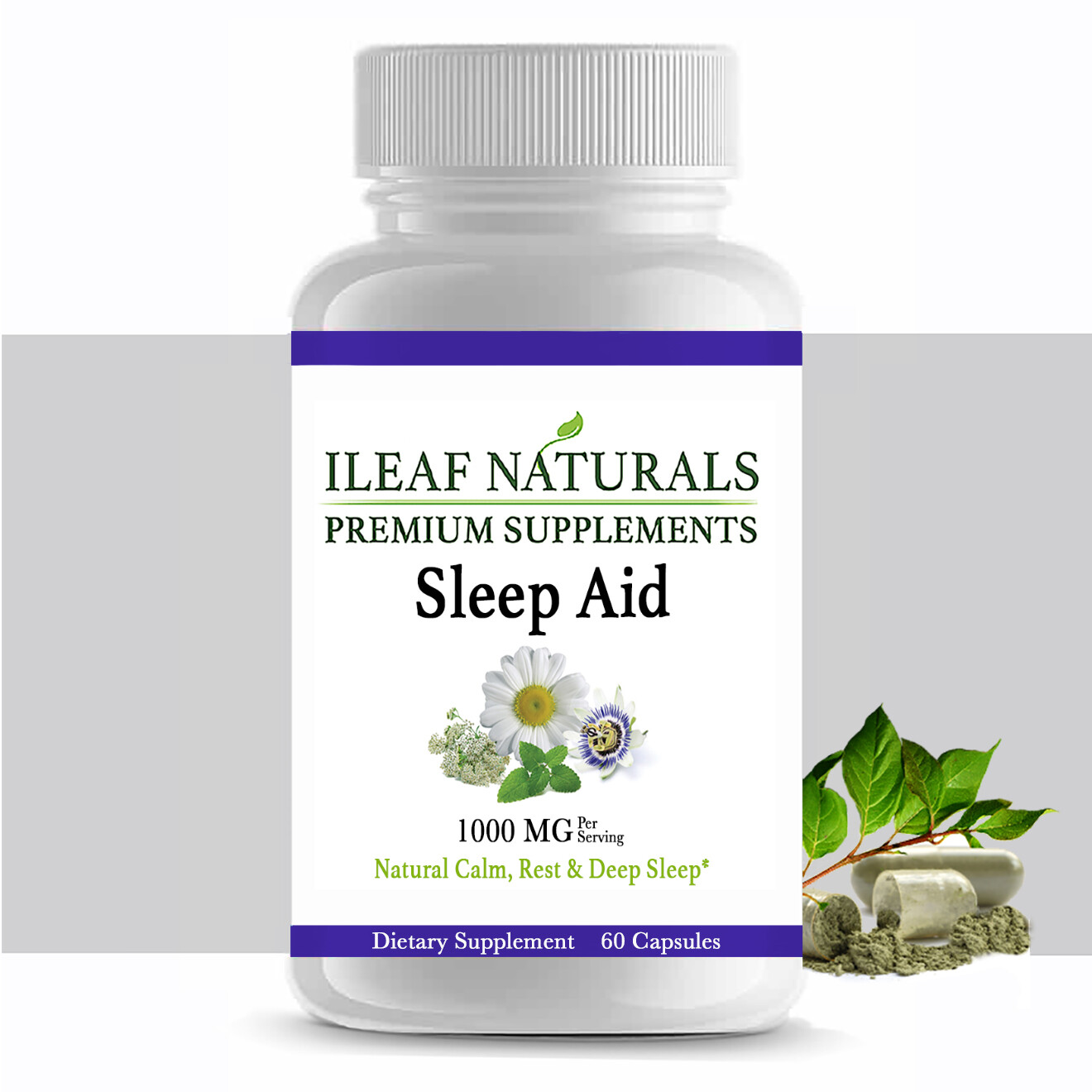 iLeafNaturals Sleep Aid – Synergistic Mix – 1000 MG – 60 Veggie Capsules