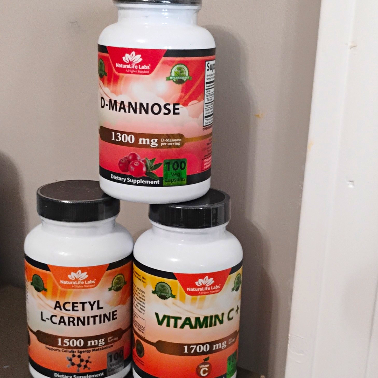 NaturaLife Labs D-Mannose 1300mg + ALC + Vitamin C Vegetarian Capsules 100ct