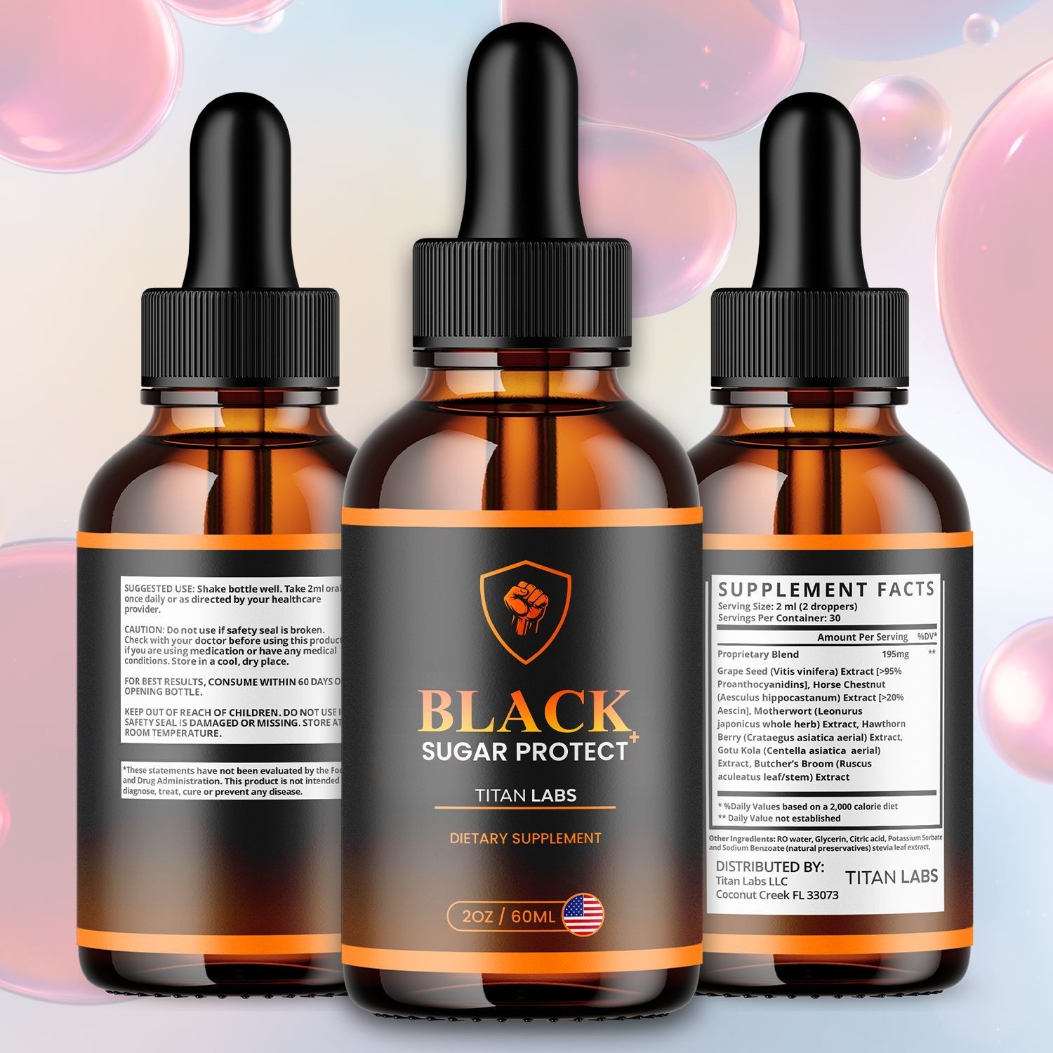 (3 Pack) Black Sugar Protect Drops Advanced Blood Support Supplement 90 Servings