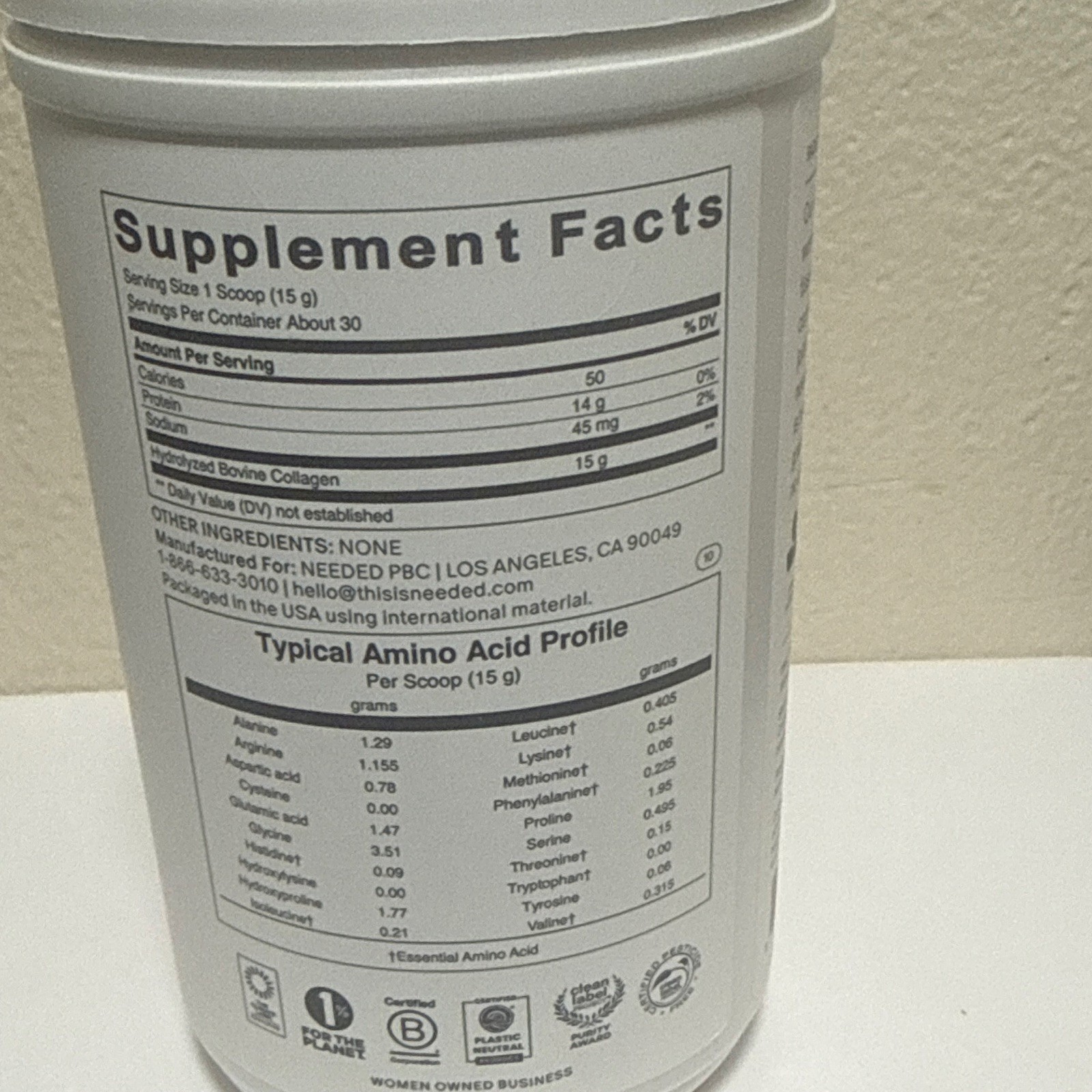 NEEDED. Hydrolyzed Bovine Collagen Powder Fast-Mix Unflavored 15.9 oz 450g