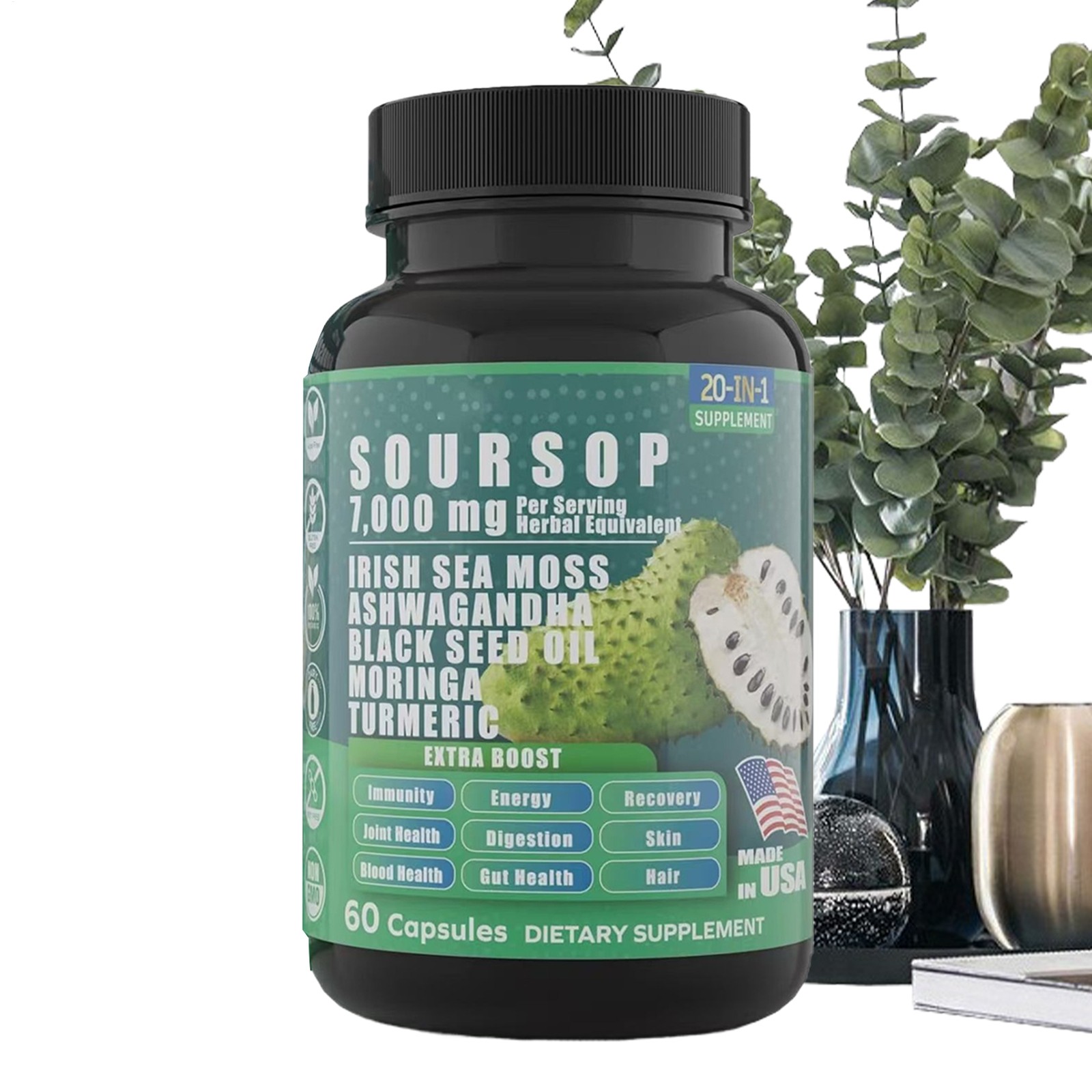 7000mg Capsules Soursop 60 Count | Non-GMO, Gluten Free
