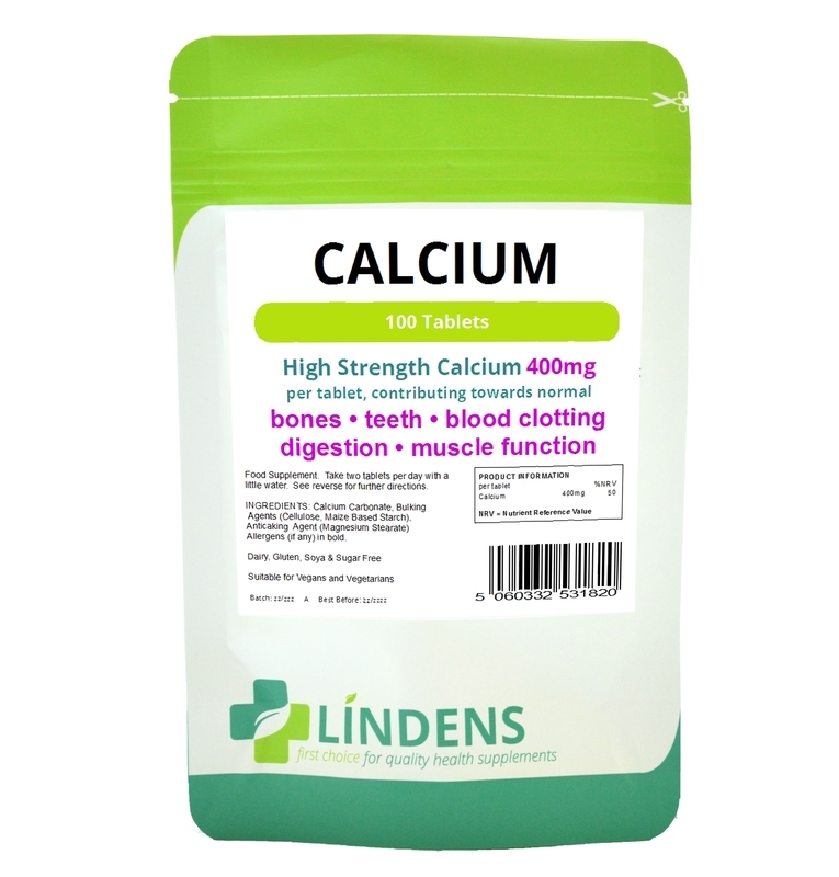 Lindens Calcium Carbonate 100 Tablets 400mg Quality Food Supplement