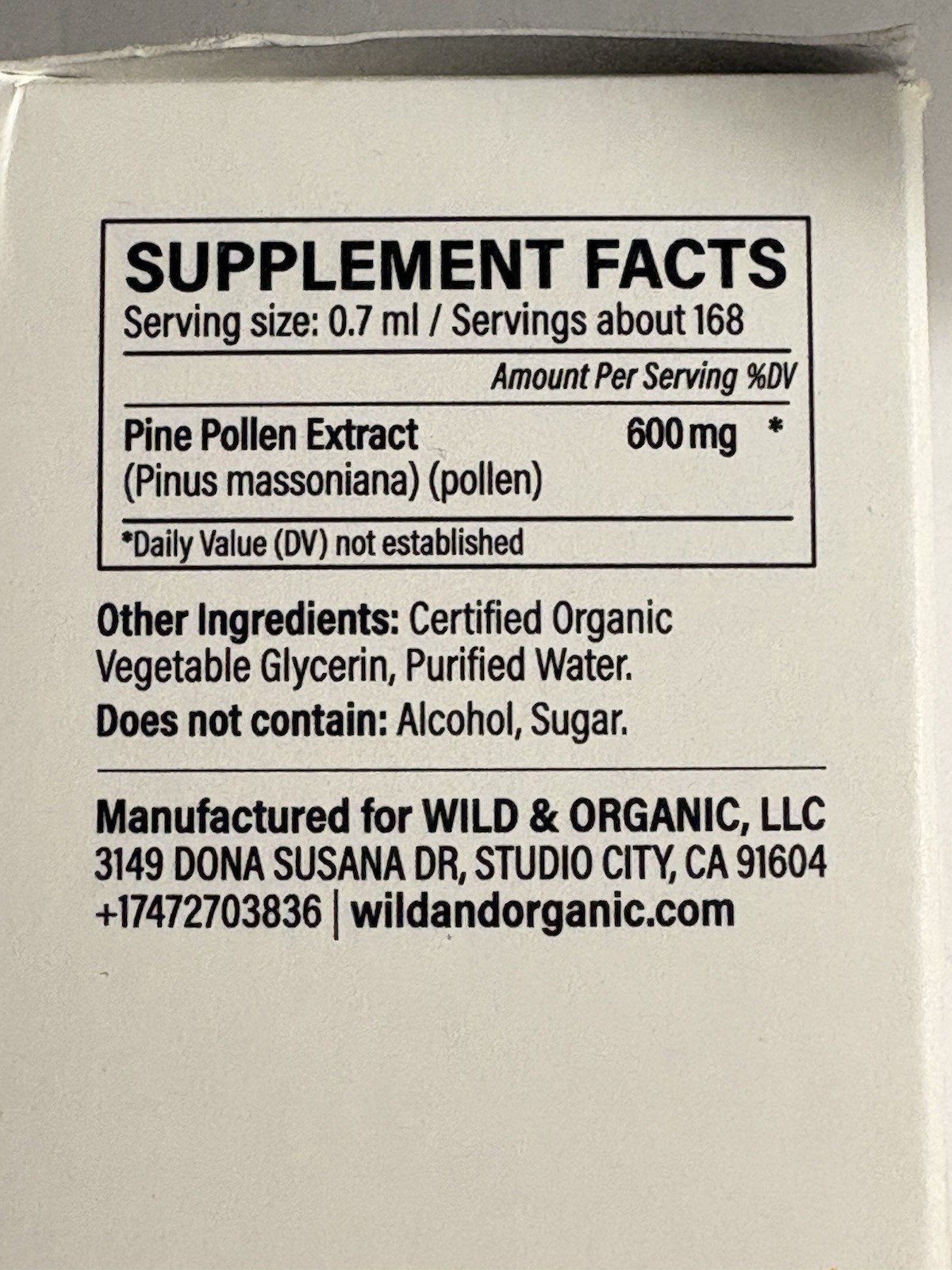 Wild Organic Pine Pollen Liquid Drops 4oz Alcohol Free Vegan 600mg Extract USA