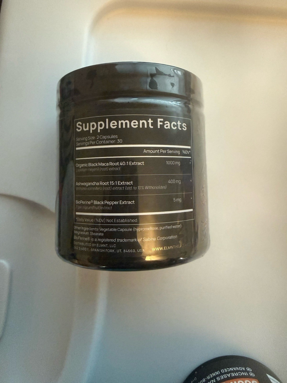 ELMNT Black Maca + Ashwagandha + BioPerine 60 Capsules Non-GMO