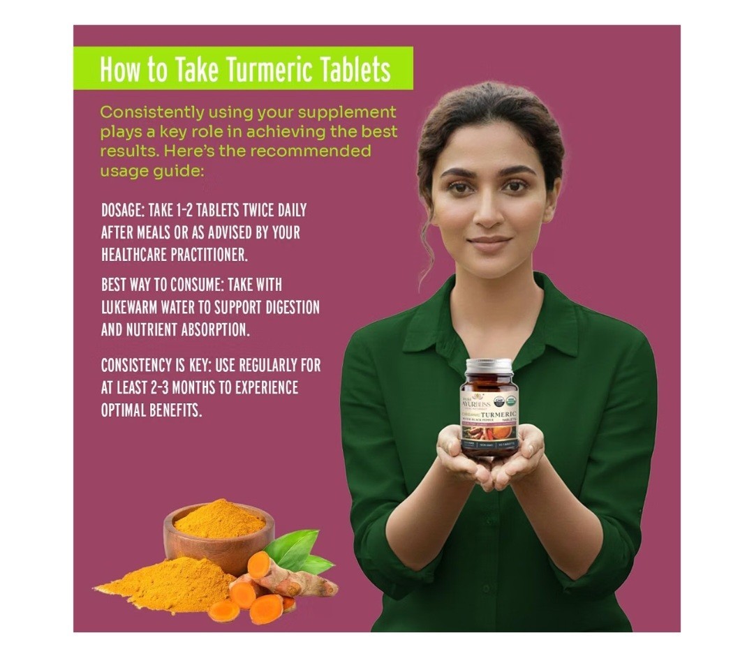 Pure Ayurbliss Turmeric + Black Pepper 500mg 90 Tablets USDA Organic Vegan