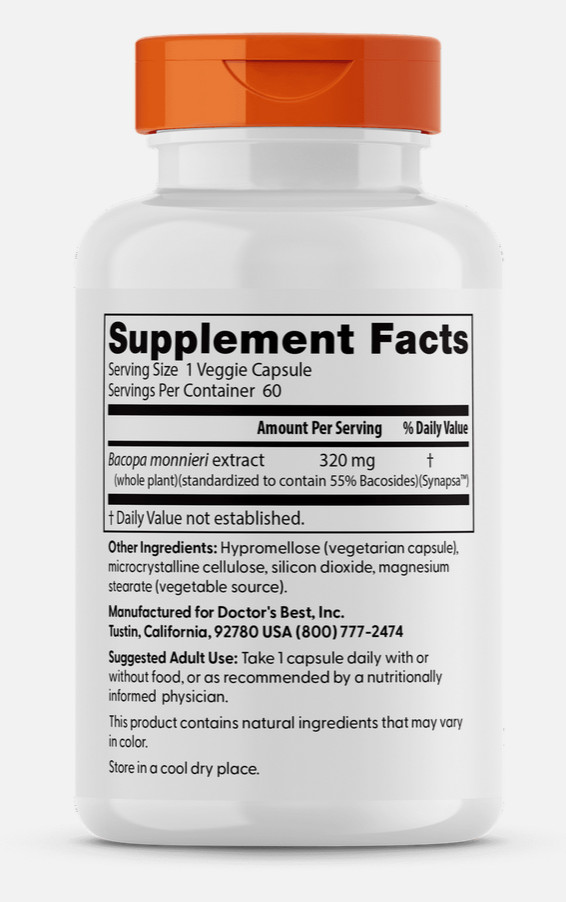 Doctor’s Best Bacopa with Synapsa- Non-GMO- Vegan- Gluten Free- EXP 12/2026