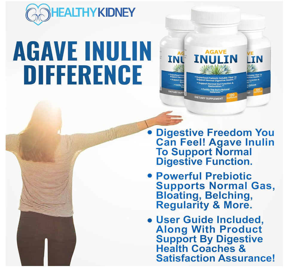 Kidney Restore Agave Inulin Prebiotic Fiber Caps 120 Ct Digestive EXP 07/27
