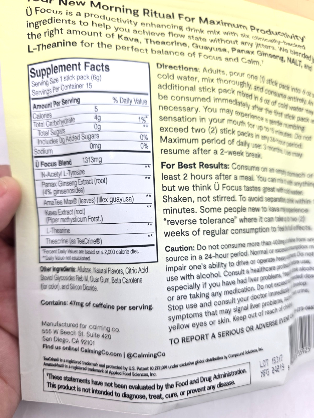 Ü Focus Productivity Tonic Orange Citrus Sugar-Free 15 Stick Packs MFG 24219 NEW