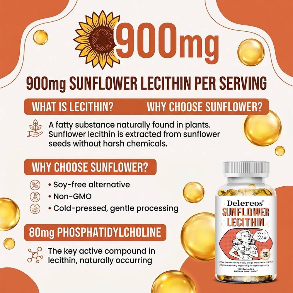 Sunflower Lecithin 900mg Capsules for Liver & Brain Health 30/60/120Caps