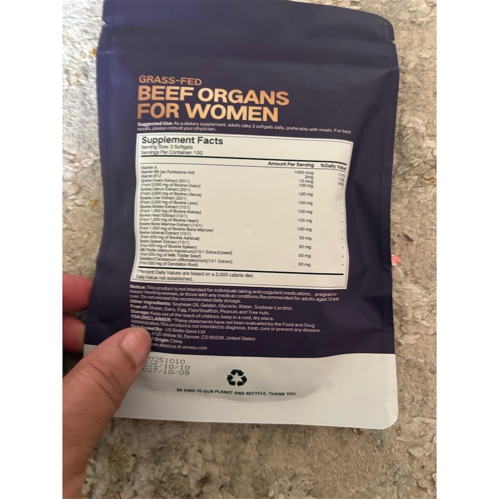 Vivonu Grass-Fed Beef Organs for Women Dietary Supplement Softgels 300 Ct