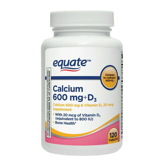 Equate Calcium 600 mg + D3 Tablets- 120 Ct