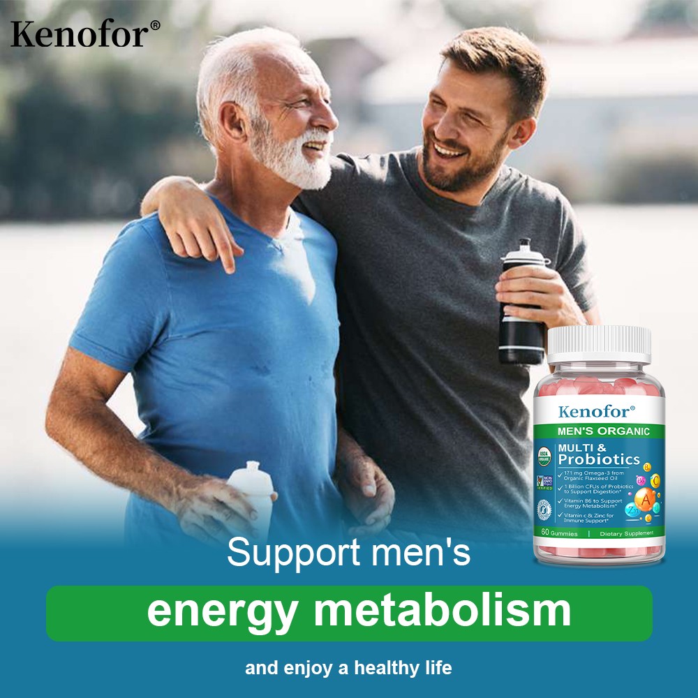 Men Organic Multi & Probiotics Gummies-Multivitamin with Omega-3 for Men Health