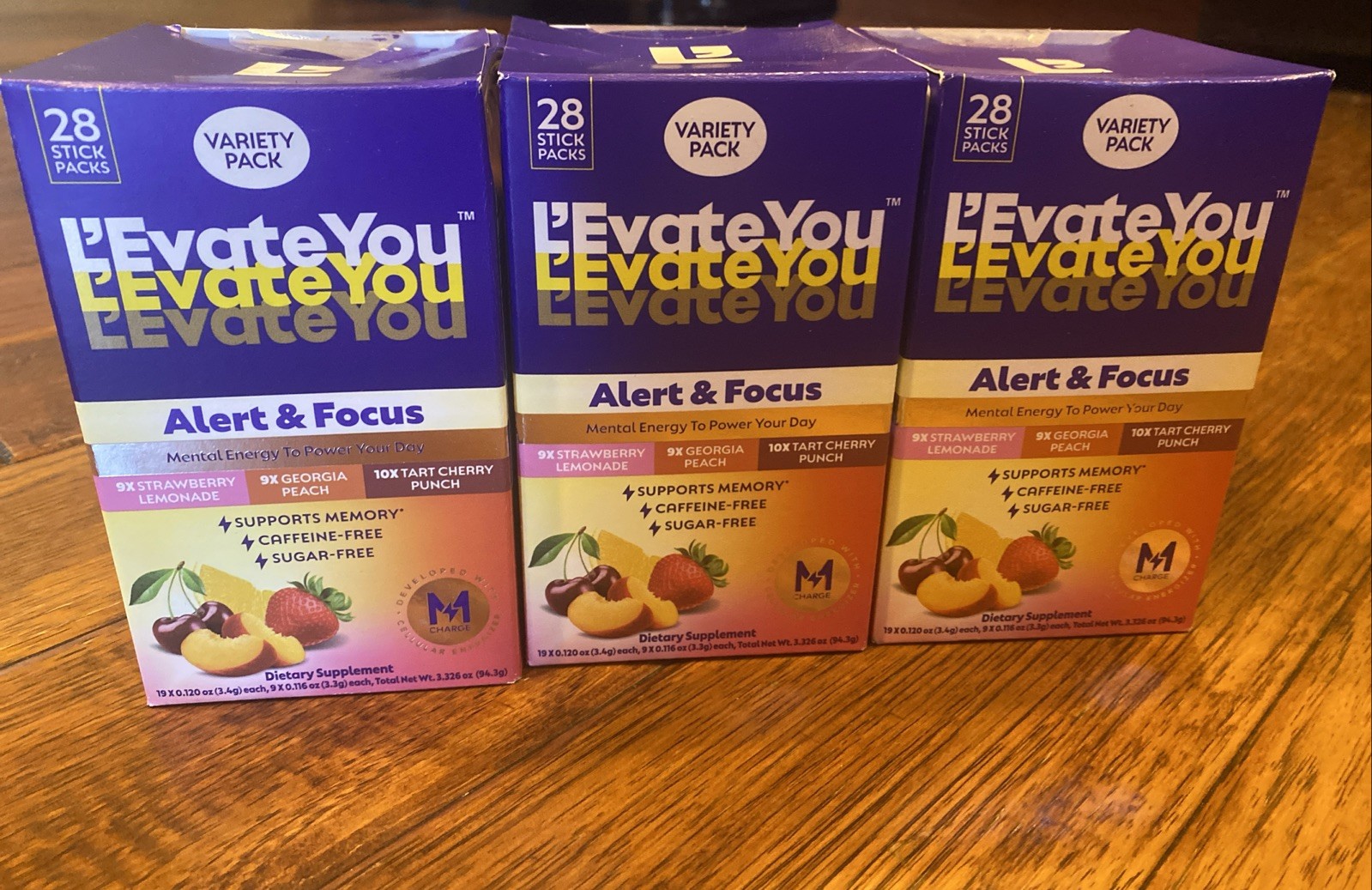 3 Lot “L’Evate You” Drink Stick Levate Alert & Focus Strawberry Lem Cherry Peach