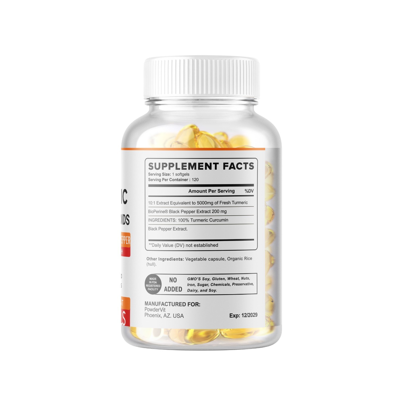 360 Softgels Turmeric Curcumin 5000mg, Herbal Extract with BioPerine NON-GMO
