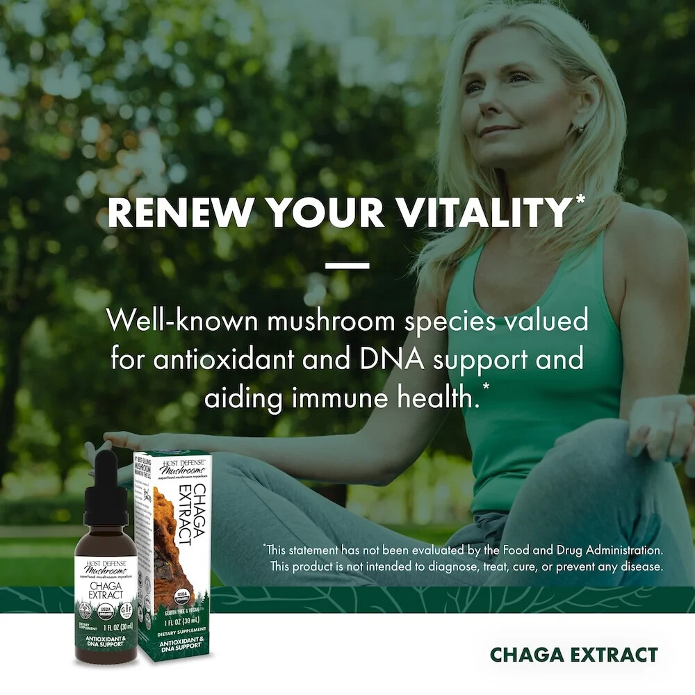 Host Defense Chaga Extract 1 Oz Organic Antioxidant Support Fungi Perfecti