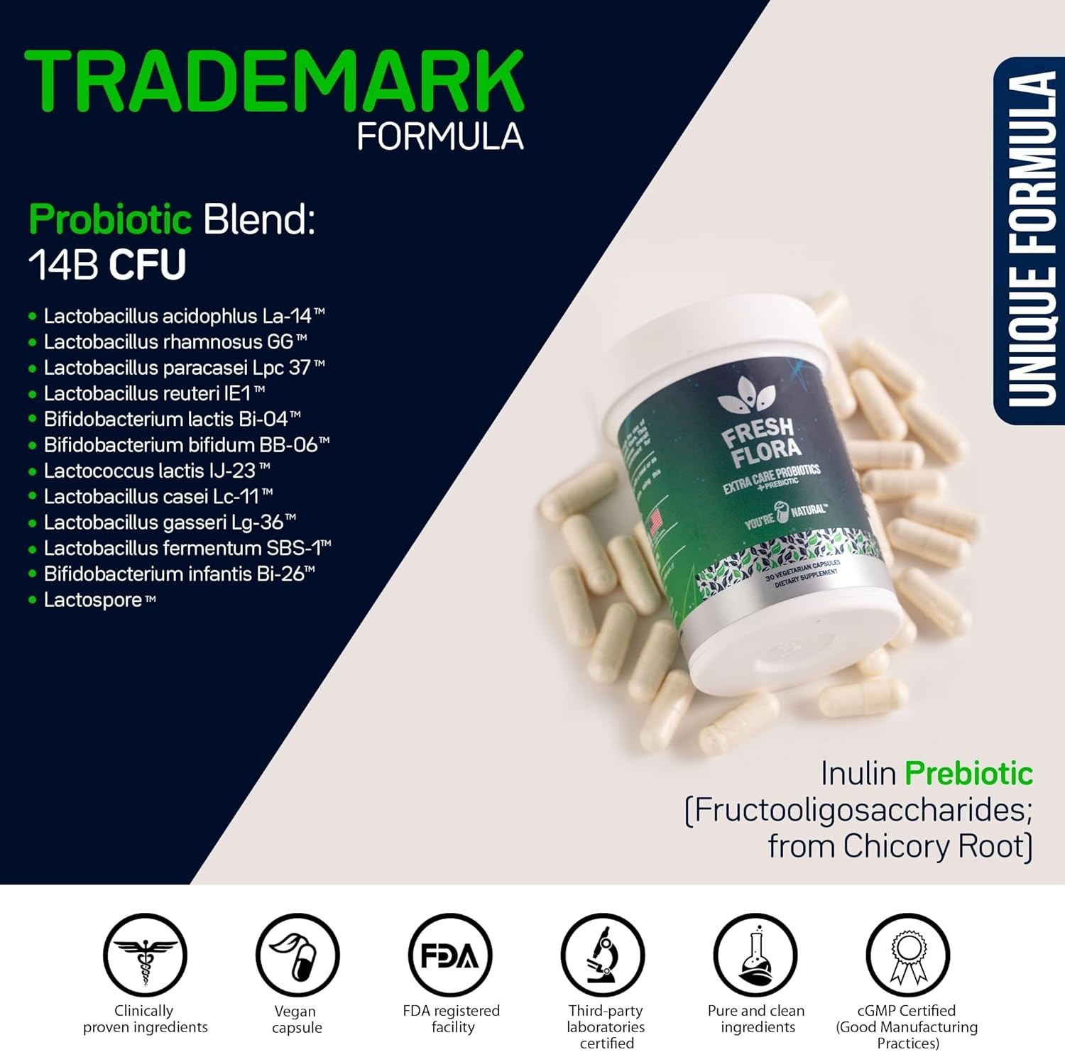 Fresh Flora Probiotics & Prebiotics For Women Men 15 Billion CFU (30 Caps)