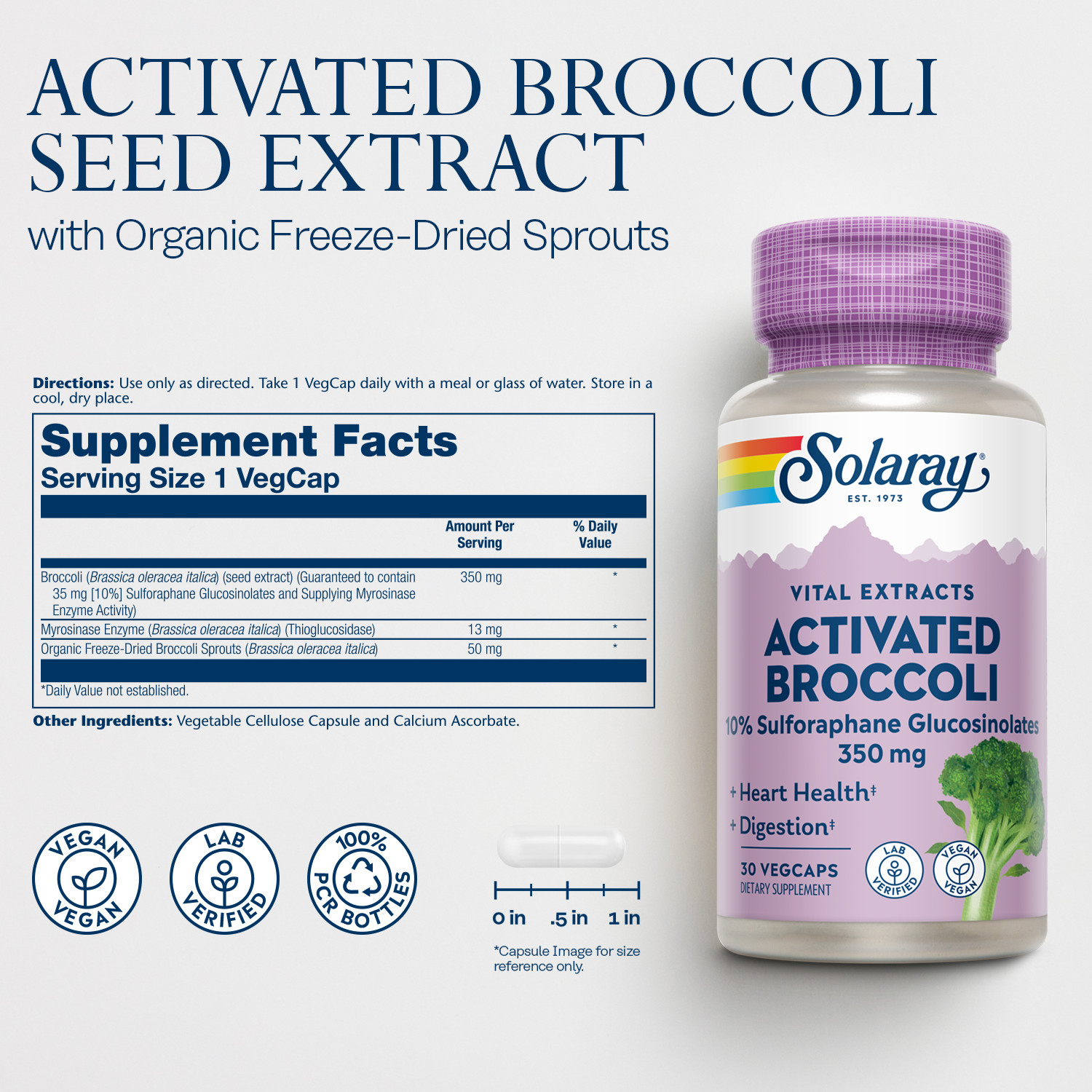 Solaray Activated Broccoli Seed Extract 350 mg | 30 VegCaps