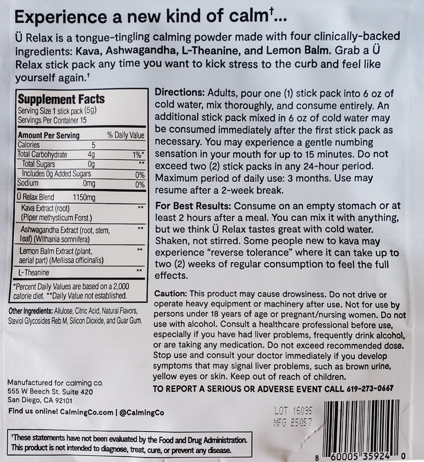 5 Single Packets Calming Tonic PINEAPPLE Calm Nerves Mood Drink Mix Packs 9/27