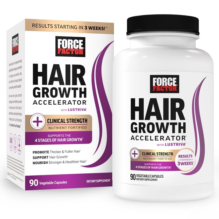 Force Factor Hair Growth Accelerator w/ Lustriva, 90 Veg Capsules, Gluten Free