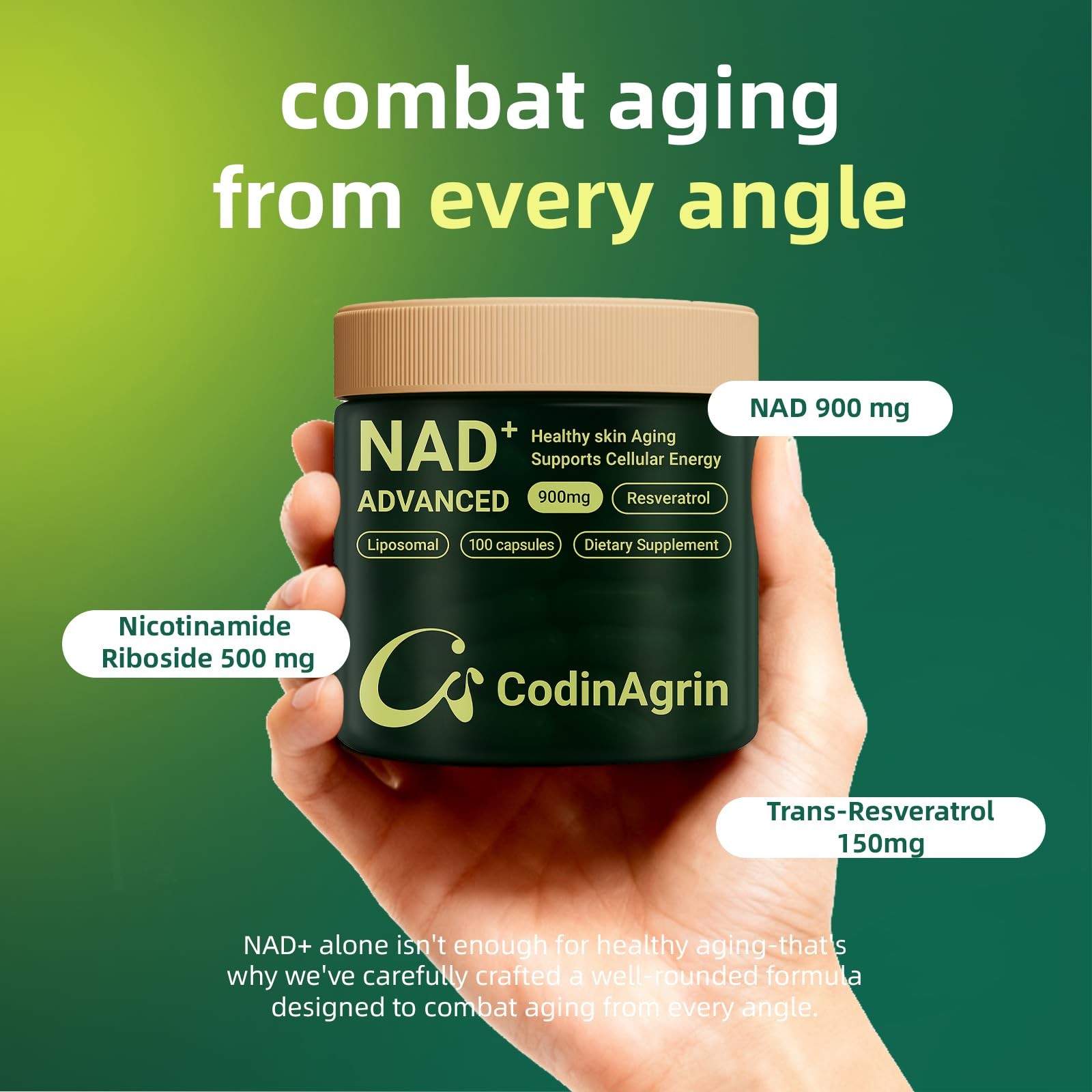 NAD+ Supplement with Resveratrol 900mg 100 Count (Pack of 1)