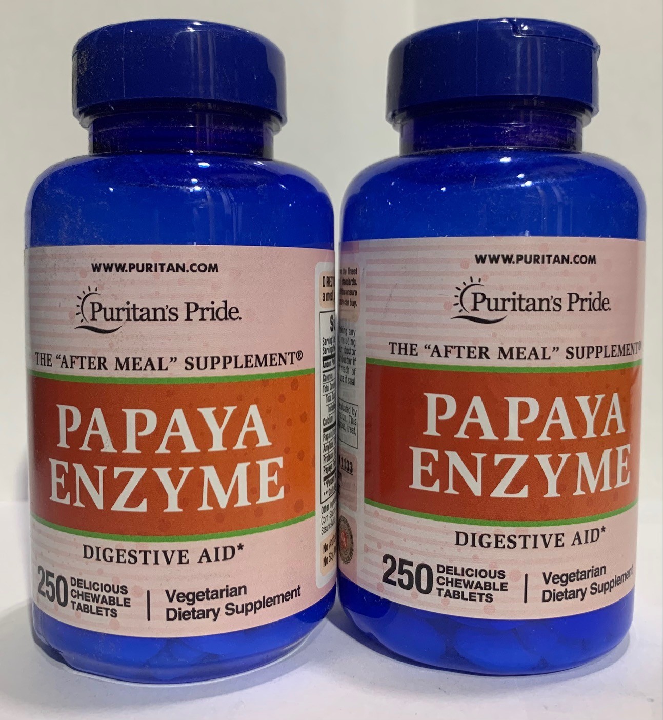 2 Pack Puritan’s Pride Papaya Enzyme Digestive Aid 250 Chewable Tablets Each